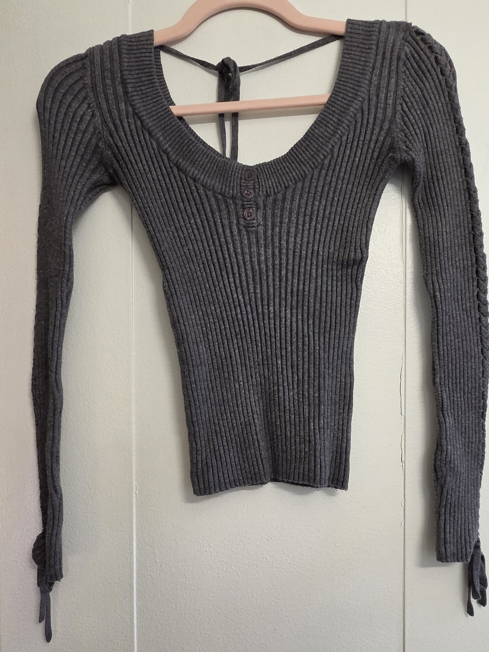 Ribbed Scoop-Neck Long Sleeve Sweater